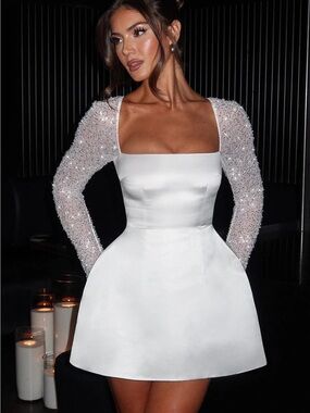 BabyBoo Dolly Mini Dress with Embellished Sheer Sleeves